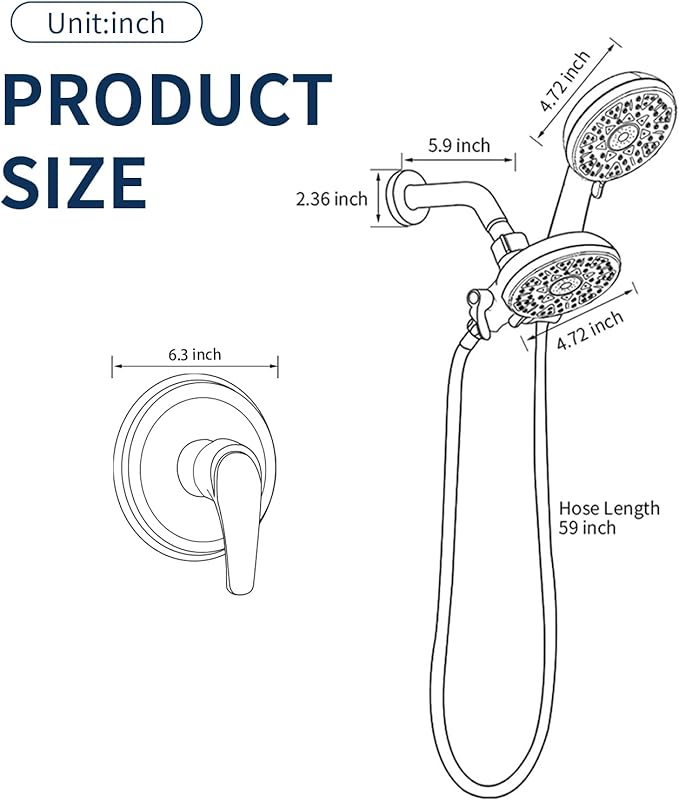 Matte Black Shower Faucet Set Complete Shower Kit Shower Systems Dual Shower Head and Handheld 2 in 1 Combo Set Shower Trim Kit Shower Fixtures