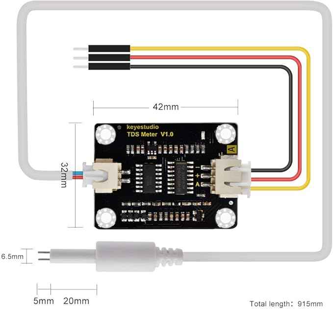 KEYESTUDIO TDS Meter Probe Water Quality Monitoring V1 Sensor Module with XH2.54-3Pin Jumper Wire Connector for Arduino