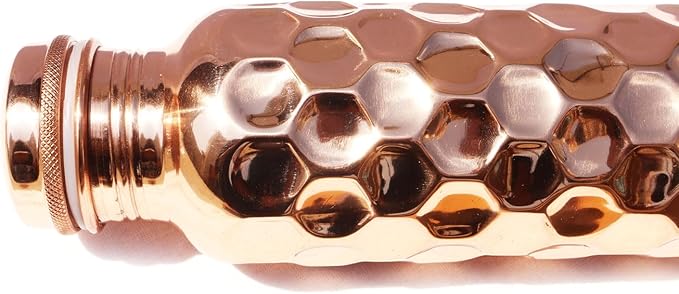 Diamond Cut Copper Water Bottle - Leak Proof Ayurvedic Drinkware Copper Vessel for Sports, Gym, Outdoors, Yoga