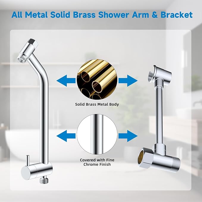Filtered Shower Heads, All Metal Dual Shower Head with Easy Reach Handheld Spary Combo, 3-Way High Pressure 70 Modes Rainfall Showerhead, 71" Hose, Shower Bracket, 20 Stage Shower Filter, Chrome