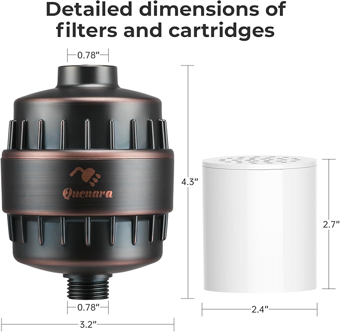 20-Stage Shower Filter, High Output Shower Head Filter for Hard Water with 2 Cartridges, Water Softener Reduces Dry Skin, Dandruff, Eczema and Improves Skin, Hair and Nails, Bronze