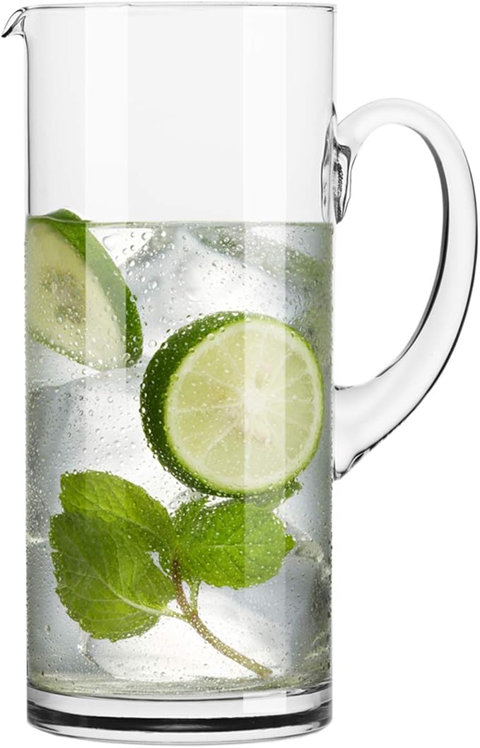 Krosno Glass Water Juice Pitcher Jug, 44 oz, Glamour Collection, Perfect for Home Restaurants and Parties, Fridge Safe, Made in Europe