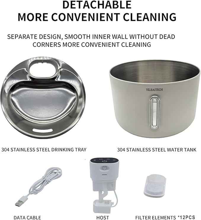 Wireless Cat Water Fountain Stainless Steel, 135oz/4L Cat Fountain, Battery Operated, Cordless Pet Water Fountain for Cats & Dogs with Motion Sensor, Ultra Quiet Pump, 12 Filters (White, 4L)
