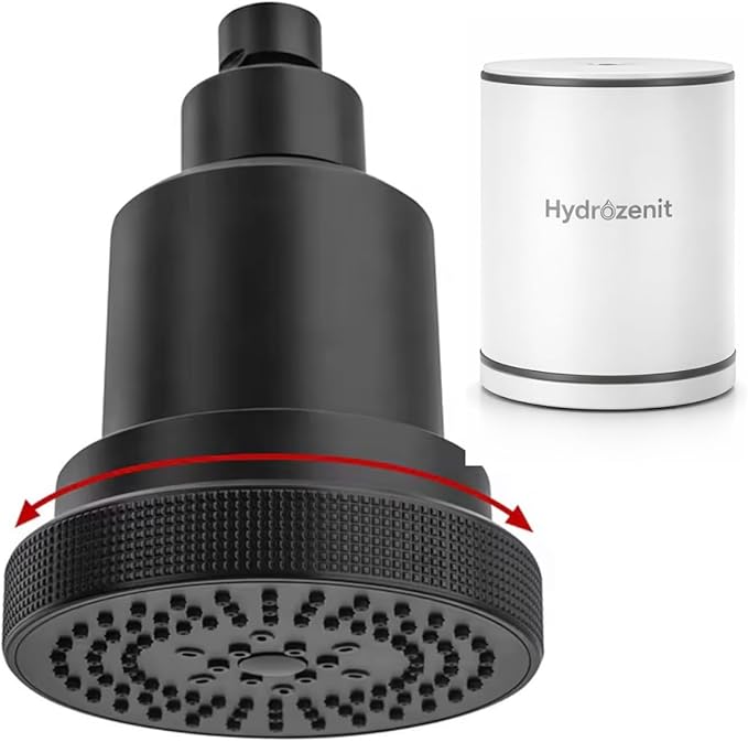 HYDROZENIT Filtered Shower Head, 3 Spray Modes, Black - 25-Stage Showerhead Water Softener for Softer Skin & Healthier Hair - High Pressure Rain Shower Head with Filters KDF-55 and Activated Carbon