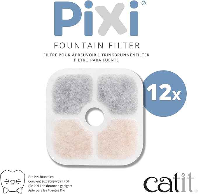 Catit PIXI Cat Drinking Fountain Filter 12-Pack – Official Replacement Triple-Action Water Filter for PIXI Fountains, Removes Odors & Softens Water