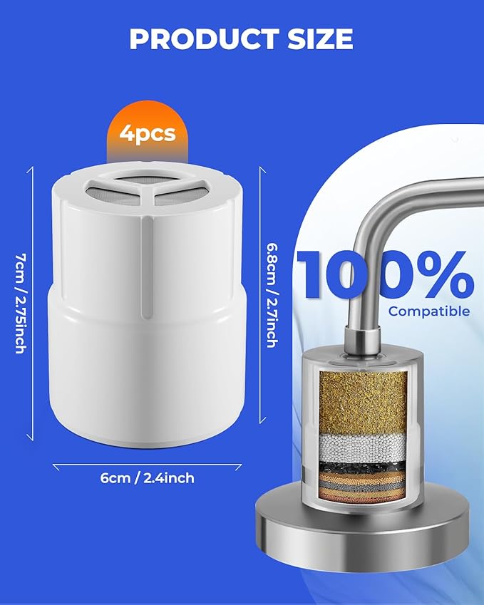 Replacement Filter Cartridge Compatible with JOLIE Filtered Showerhead,Removes Heavy Metals, Chlorine & Odor, High Pressure Shower Filter for Healthier Hair & Skin(4 pcs)