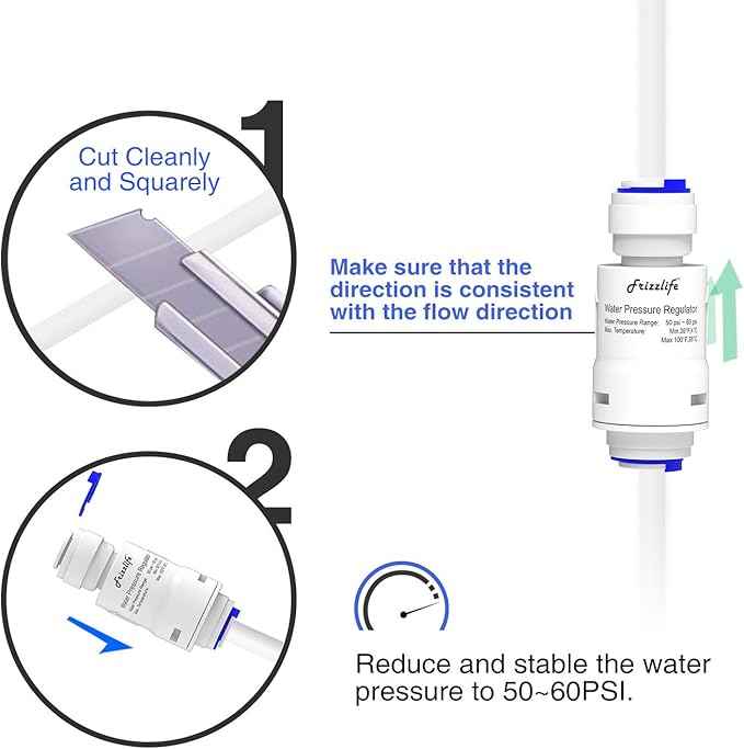 Frizzlife PRV3 Water Filter Pressure Regulator Protection Valve For Reverse Osmosis & Water Filter System, 60PSI, 3/8” Quick Connect Push Fit