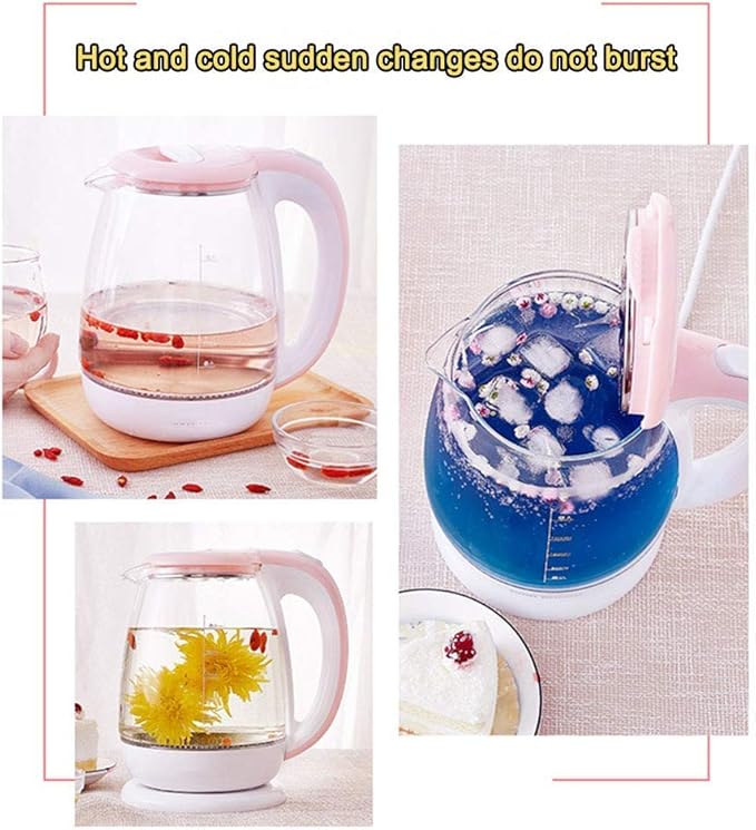 Kettles,Glass Electric Kettle,Eco Water Kettle with Illuminated Led,Bpa Free Cordless Water Boiler with Stainless Steel Inner Lid Bottom,Fast Boil Auto-Off Boil-Dry Protection,1.8L 1500W/Blue hopeful