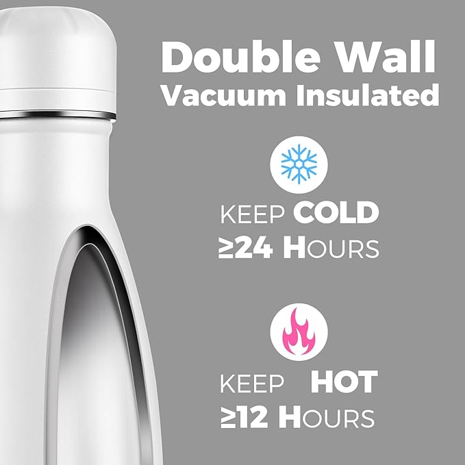 Volhoply 17oz Stainless Steel Water Bottles Bulk, Leakproof Insulated Metal Water Bottle for Sports, Travel, Adult, Available in Packs of 1, 4, or 8（White,8 Pack）