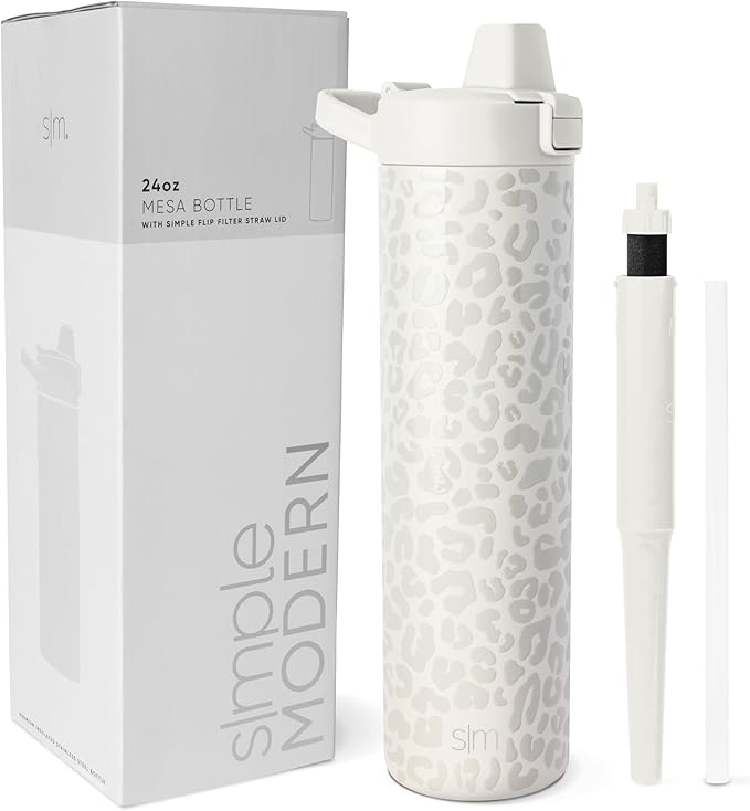Simple Modern Filtered Water Bottle | Insulated Stainless-Steel Carbon Filter Travel Water Bottles | Reusable for Clean Drinking Water On The Go | 24oz, Cream Leopard