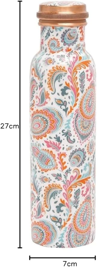Copper Water Bottle 1 Liter – Leakproof Ayurvedic Tamba Bottle for Drinking Water, BPA-Free Copper Vessel for Health Benefits, Joint-Free Durable | |Home| Office (Printed2)