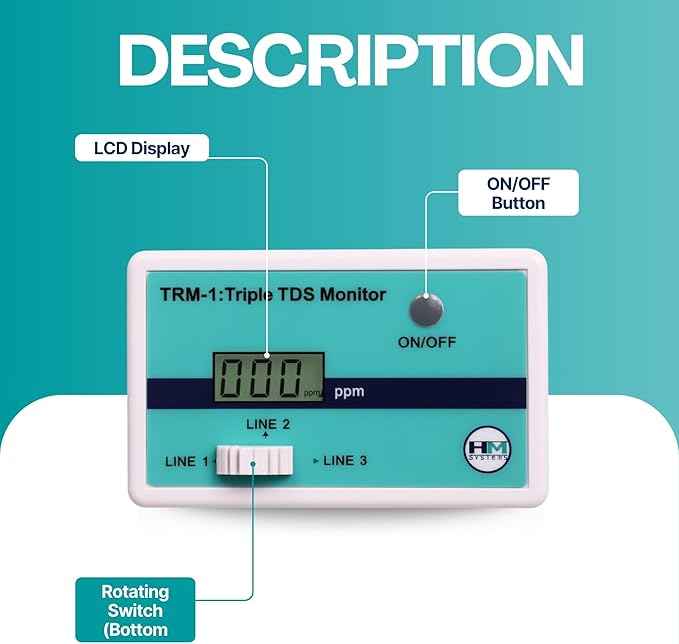 HM Digital Triple Inline RO/DI TDS Monitor with 1/4 inch T-Fittings