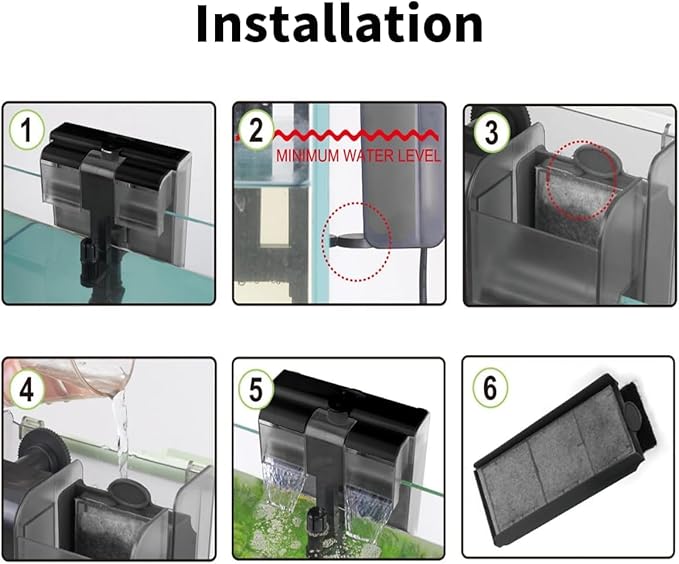 8W Aquarium Filter Hang on U-V Fish Tank Filters Quiet 4 in 1 Double Waterfall Fiter for up to 45 Gallon Tanks, 215 GPH Adjustable Flow