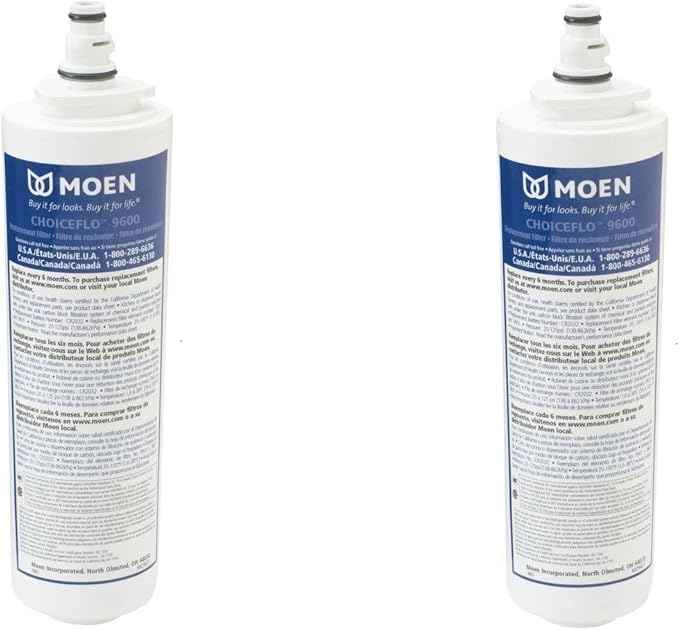 Moen 9601 ChoiceFlo Replacement Water Filter Compatible with Sip Filtered Kitchen Faucets (Pack of 2)