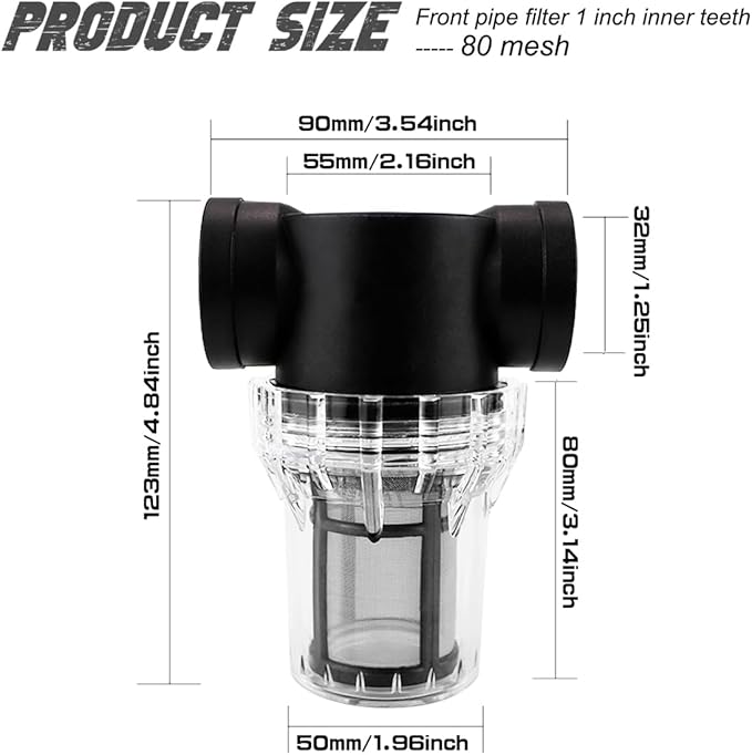 Water Pump Strainer Inline Mesh Strainer 1 inch Garden Hose Sediment Filter High Pipeline Filter for RV,Outdoor Gardening,Pressure Washer（80 Mesh）