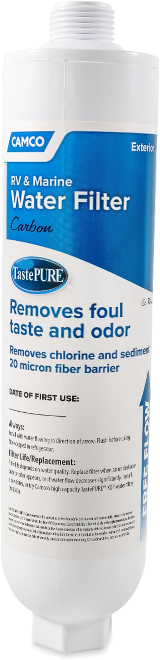Camco TastePURE RV Carbon Water Filter – Reliable RV Inline Water Filter to Reduce Bad Taste & Smell – GAC Camper Water Filter – Made in USA – Camping Essentials for Fresh Drinking Water (40645)