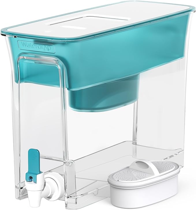 Waterdrop Slim Water Filter Dispenser, Large Capacity, 35-Cup Water Filter Pitcher, 200-Gallon Long-Life, 5X Lifetime, Reduces Chlorine, PFOA/PFOS and More, BPA Free, Turquoise (with 1 Filter)