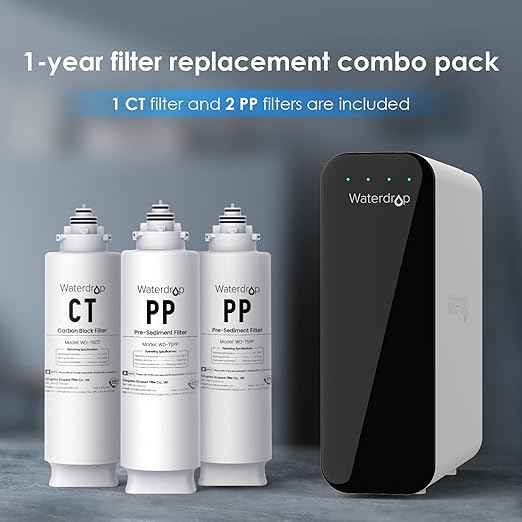 Waterdrop Undersink Replacement Water Filter, 2PP+CT, Replacement for TSU-W, TSC 3-Stage Under Sink Water Filter System