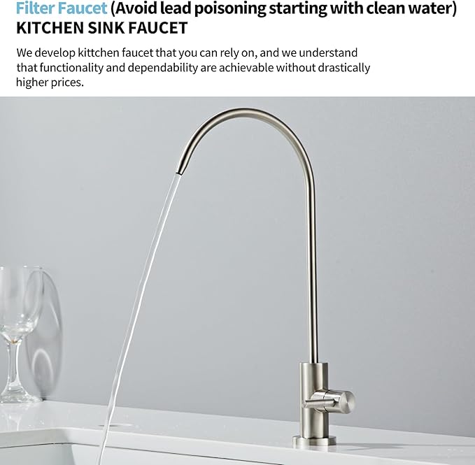 Drinking Water Faucet - Stainless Steel 304, Fits Most RO Units or Water Filtration Systems, Non-Air Gap