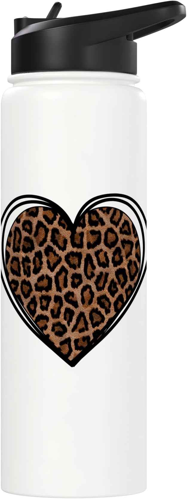 Heart Shape - Cute Cheetah Leopard Print Graphic Stainless Steel Insulated Water Bottle
