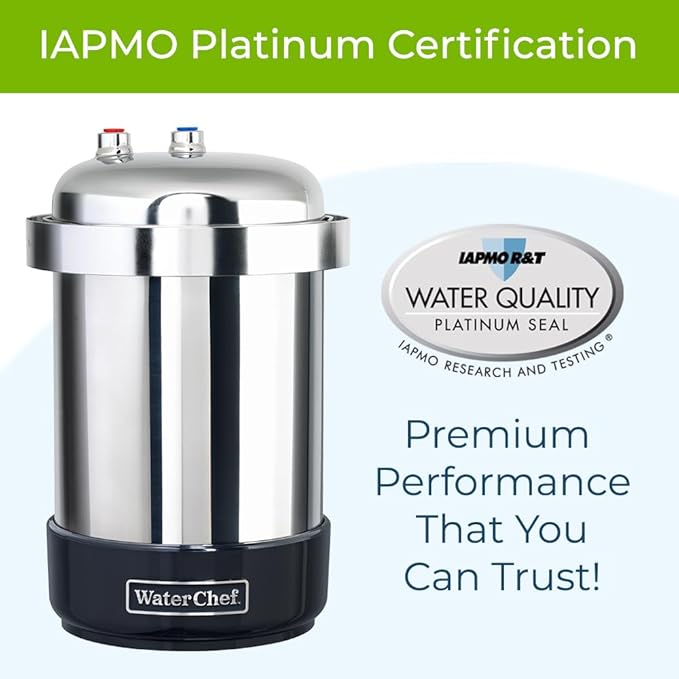 WaterChef U9000 Premium Under-Sink Water Filtration System w/Intelligent Monitor & Designer Series Faucet (Chrome), NSF/ANSI Certified for 78 Contaminants, 1,000 Gal., Stainless, Made in USA