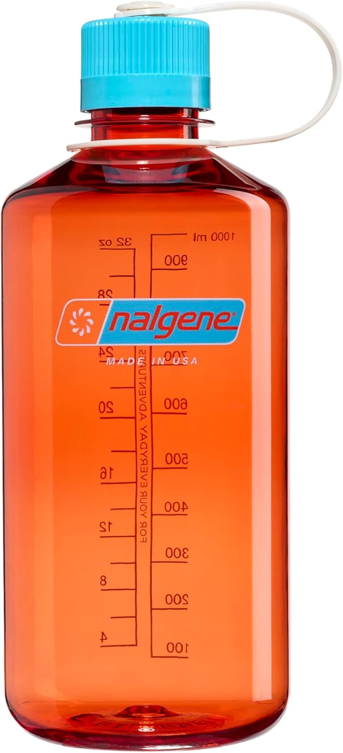 Nalgene 32 oz Narrow Mouth Water Bottle | BPA-Free, Durable & Leak Proof, Lightweight for Gym & Office – Thrill & Motion, Flame w/Blue Atoll