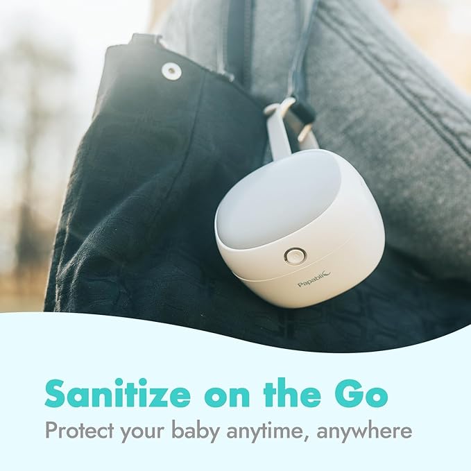Papablic Portable Pacifier Sanitizer, UV Light Sanitizer Case On The Go for Baby Health, USB Rechargeable Mini Travel Sanitizer Box, 99.99% Cleaned in 59 Seconds