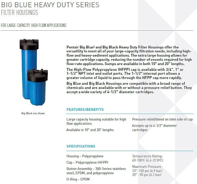 Pentair Pentek Big Blue Filter Housing Bundle with Water Filter Cartridge | Heavy Duty Whole House Filtration