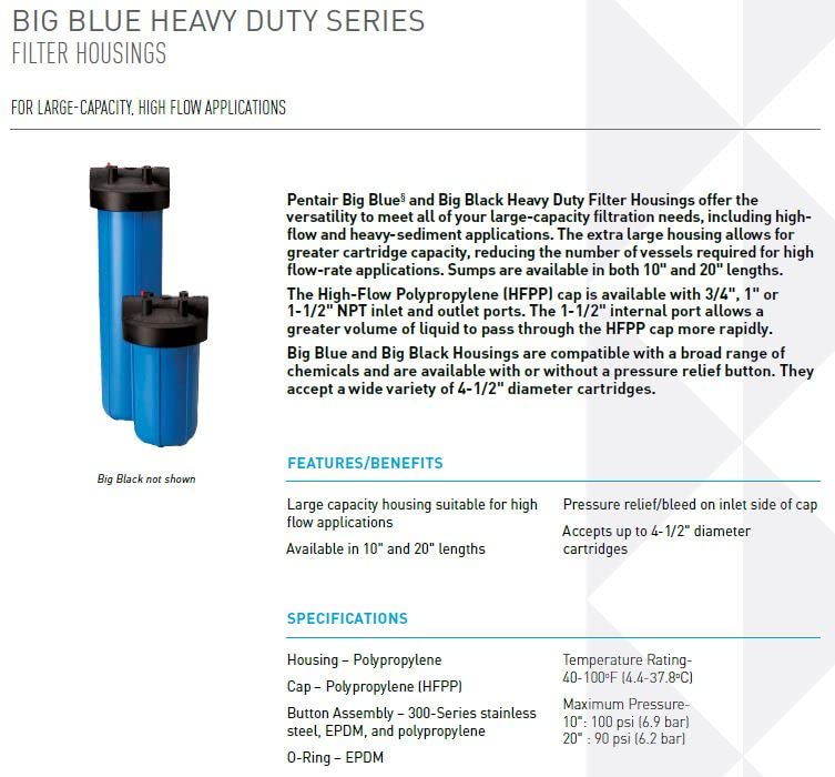 Pentair Pentek 150237 Big Blue Whole House Filter Housing