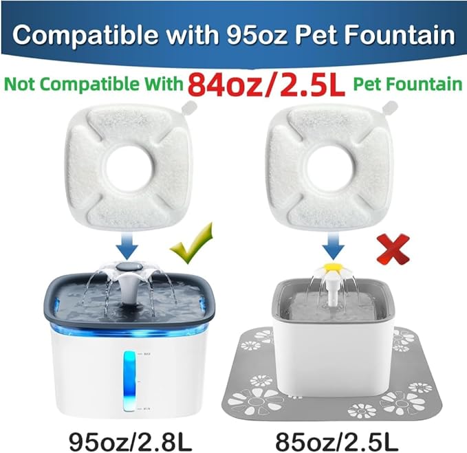 4inch Cats Fountain Replacement Filters with Pre-Filter Sponges for 67oz, 95oz and 135oz Pet/Cat Automatic Water Fountain Dog Water Dispenser