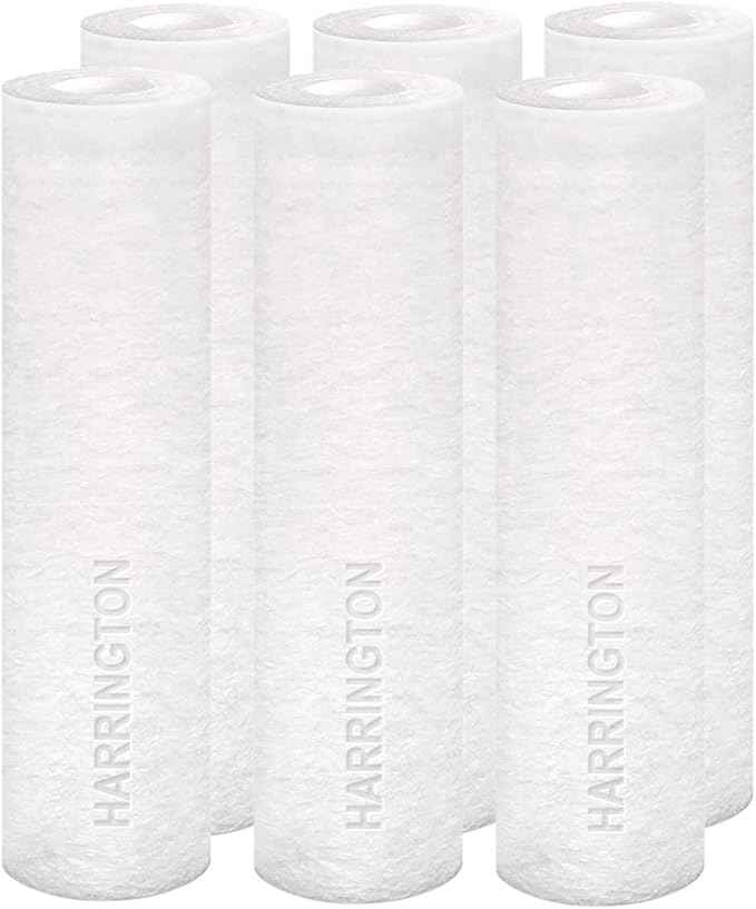 Harrington HVV1-10N 1 Micron 10" x 2.5" Premium Sediment Water Filter Replacement Cartridge - Made in USA - for Any Standard RO Unit | Whole House Sediment Filtration (Pack of 6)