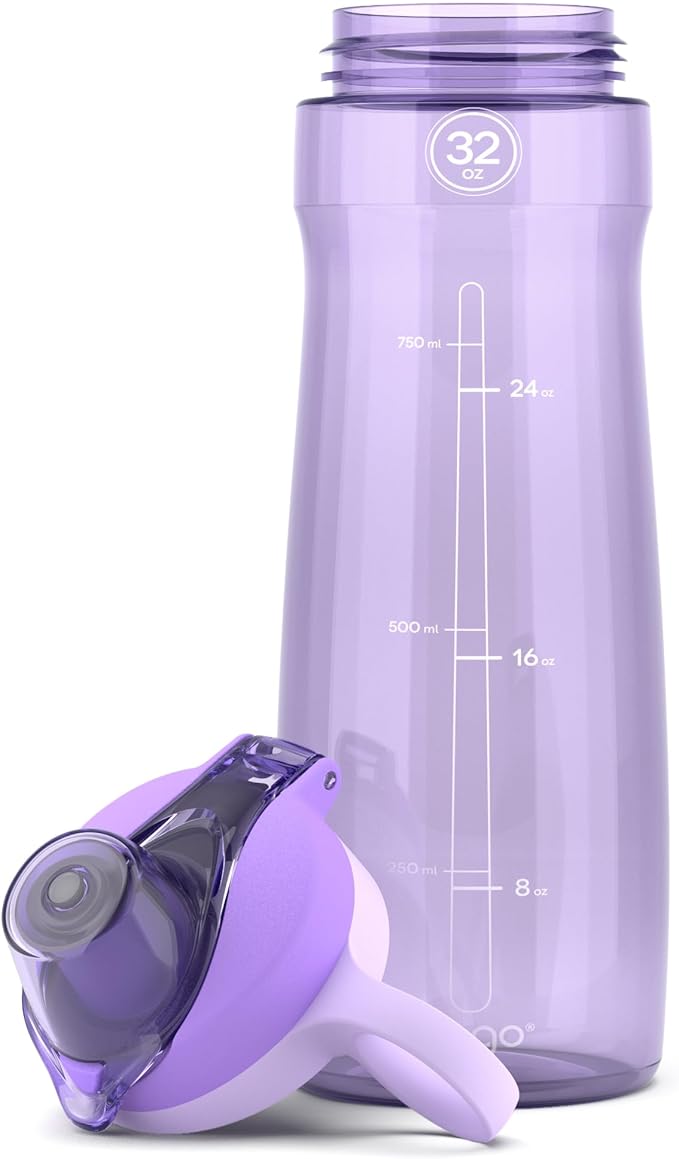 Pogo 32oz Plastic Water Bottle with Chug Lid and Carry Handle, Reusable, BPA Free, Dishwasher Safe, Perfect for Travel, School, Outdoors, and Gym, Lilac
