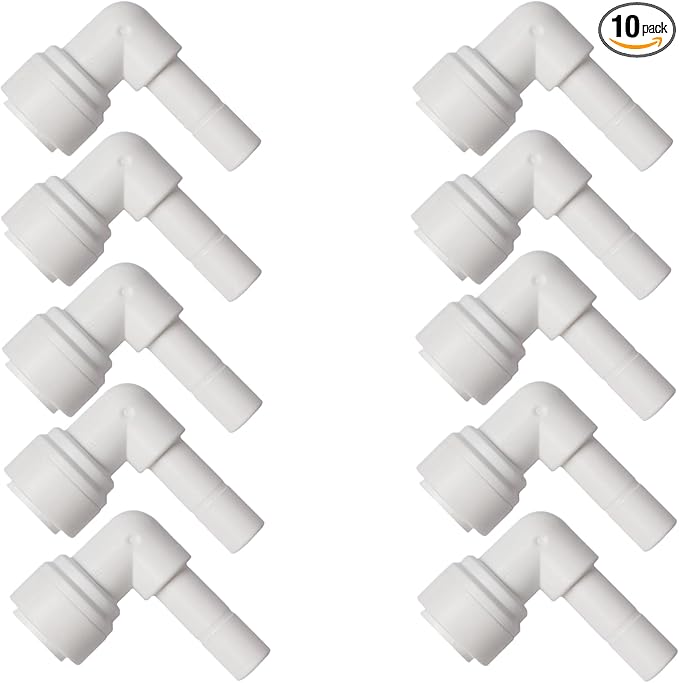 10 PCS Water Pipe Stem Elbow Connector for 3/8 inch Tubing 90 degree elbow Push to Connect Plastic Quick Fittings for Reverse Osmosis System - AquaVibe