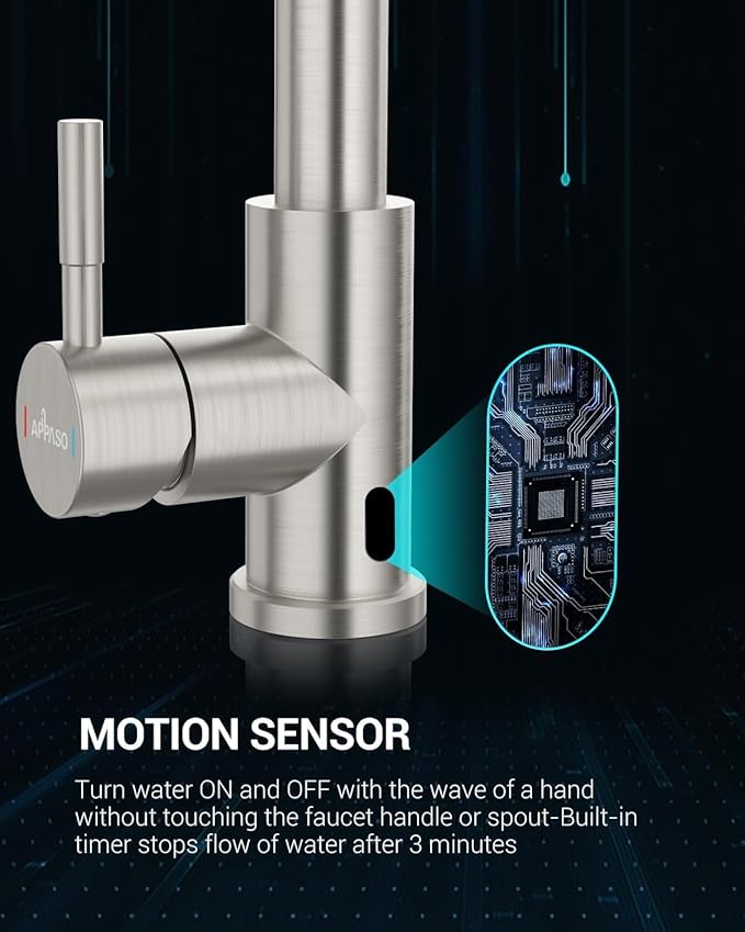 APPASO Touchless Kitchen Faucet, Brushed Nickel Stainless Steel Motion Sensor Sink Faucets with Soap Dispenser and Pull Down ABS Sprayer 3 Modes, Activated Hands Free Faucet for Sink