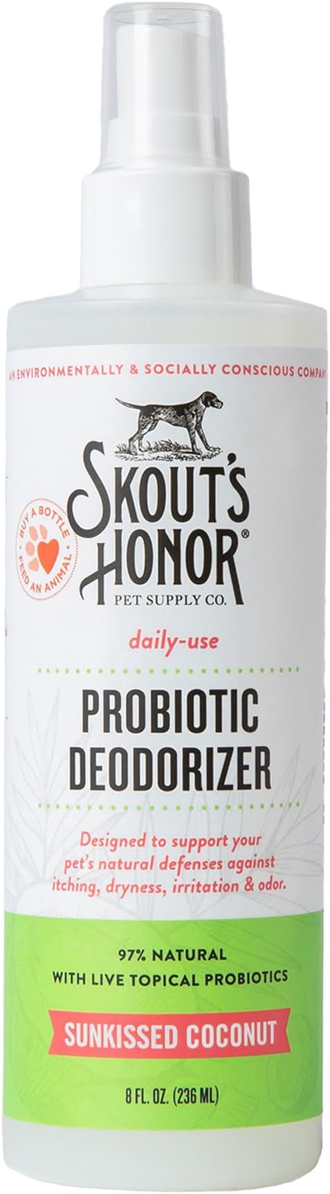SKOUT'S HONOR Probiotic Pet Deodorizer Spray- Hydrating Daily-Use with Avocado Oil & Omega-3s, Microbiome Friendly Certiified, Paraben & Sulfate-Free, 97% Natural, 8oz, Sunkissed Coconut - AquaVibe