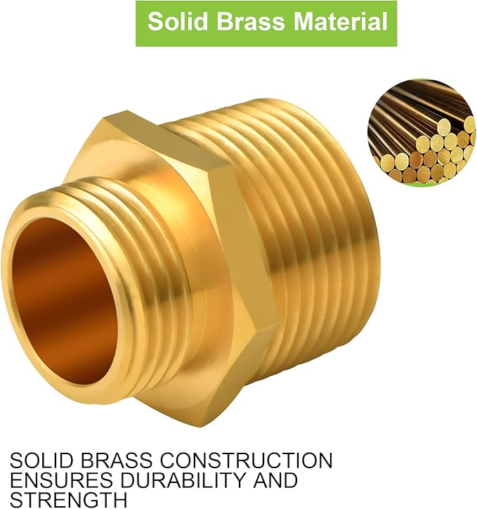 4 PCS 3/4" GHT Male x 1" NPT Male Garden Hose Adapters, Brass Garden Hose Repair Fittings, Water Hose Connector