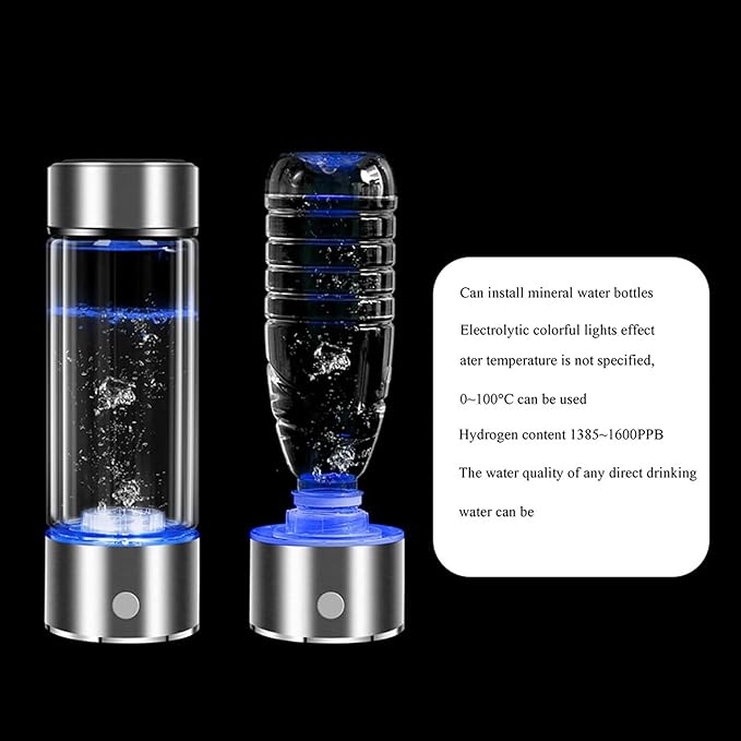 Hydrogen Water Generator Ionizer Hydrogen Alkaline Water Bottle Machine Maker Portable PEM Technology Make Hydrogen Content Up to 800-1200 PPB USB Rechargeable Colorful Lights 450ML