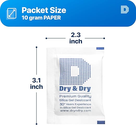 Dry & Dry 10 Gram [40 Packets] Food Grade Silica Gel Packs Desiccant Packs, Silica Packets - Rechargeable Silica Gel Packets, Desiccants, Silica Gel