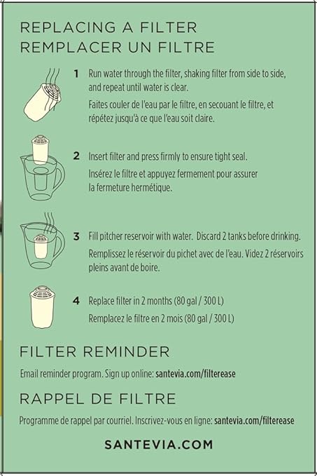 Santevia Water Filter Pitcher Replacement Filters, 3-Pack, Compatible with Santevia Classic Pitchers Only, Alkaline, Adds Back Minerals