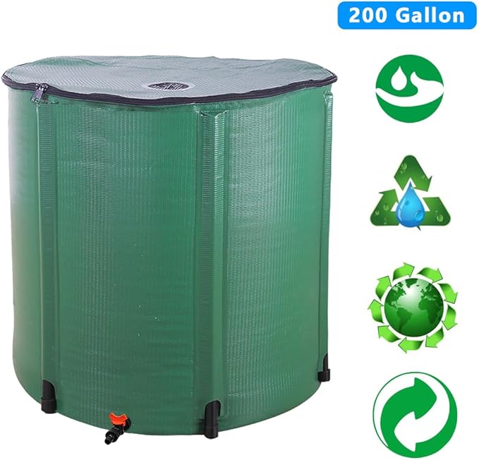 Outvita 200 Gallon Collapsible Rain Barrel, Large Garden Water Storage Tank, Portable Folding Rainwater Collector, Water Catcher with Filter Overflow Kit Faucet Green