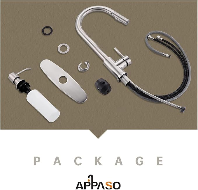 APPASO Kitchen Faucet with Soap Dispenser: Brushed Nickel S304 Stainless Steel Sink Faucets with Pull Down Sprayer 2 Modes, Modern Single Handle High Arc for Sink RV Bar, Easy to Install & No Leaking