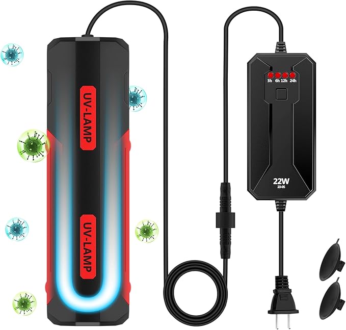 Aquarium Clean Light,22W UV Double Tube Sanitizer Clean Light with Timer, Fish Tank Aquarium Water Cleaning Algae Removal Lamp for Ornamental Fish Tanks, Large Aquariums