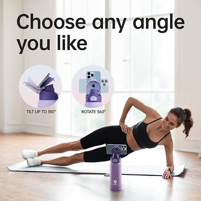 Insulated Magnetic Water Bottle - Reusable Stainless Steel Bottle with MagSafe Compatible Phone Holder - Keeps Cold for 24 Hours - Perfect for Gym, Sports, and Travel - Lavender 24oz