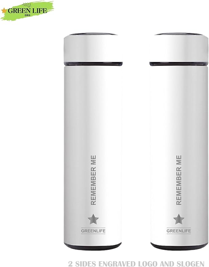 GreenLife Smart Water Bottle with LED Temperature Display, Thermostat Double Wall Vacuum Insulated Water Bottle, Cold 36 Hrs, Hot 24 Hrs, BPA-Free, Leak Proof, for Travel & Outdoor (White).