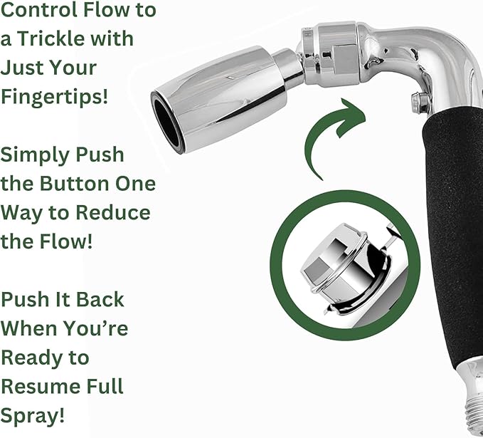 High Sierra® Solid Metal Handheld Shower Head, Lead-Free, with Built-In Trickle Valve. Shower Hose and Holder Not Included. Low Flow 1.5 GPM. Polished Chrome