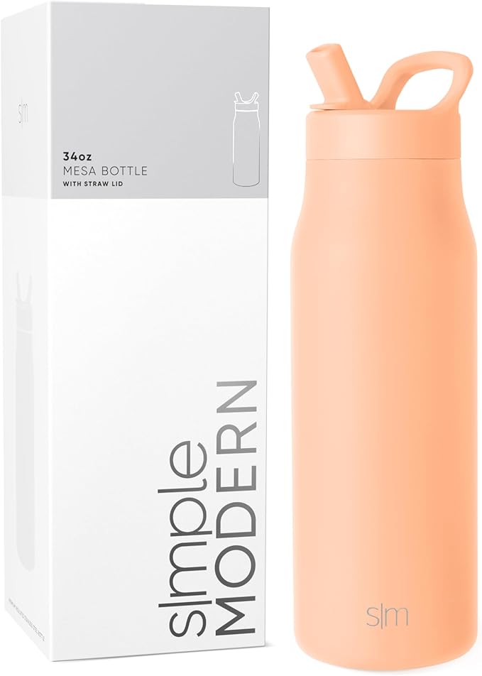 Simple Modern Water Bottle with Straw lid | Insulated Stainless Steel Thermos | Reusable Travel Water Bottles for Gym & Sports | Leak Proof & BPA Free | 34oz, Bellini