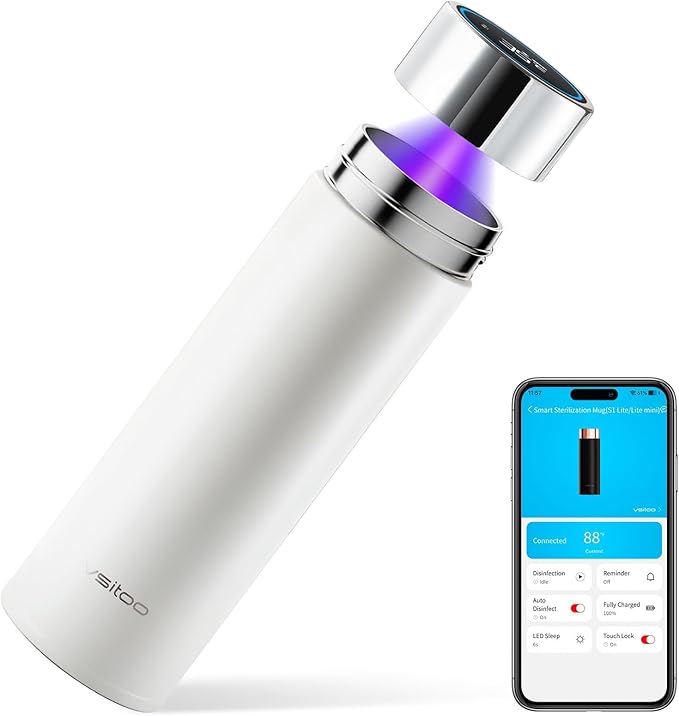 Vsitoo Smart self cleaning Insulated Water Bottle, 15oz Stainless Steel Vacuum Flask, AI Self-Clean, 30-Day Battery Life, BPA-Free, Magnetic Charging, Portable Travel Mug Gifts for Men Women, White