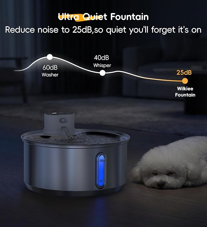 Stainless Steel Cat Water Fountain, 186fl.oz/1.45Gal Wireless Dog Water Fountain Battery Operated, Pet Water Dispenser Cordless for Cats & Dogs Indoor