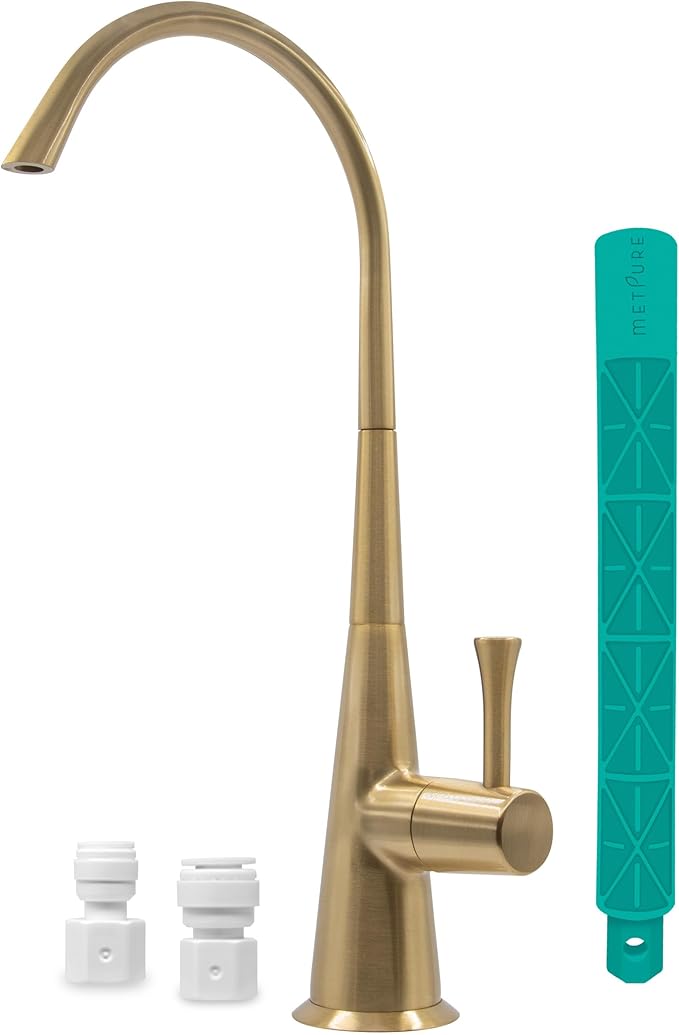 Metpure Non-airgap Brass RO Faucet Reverse Osmosis Drinking Water Filtration System Water Dispenser Spout. Contemporary Style. Include Wrench and Faucet Adapters. Brushed Gold.