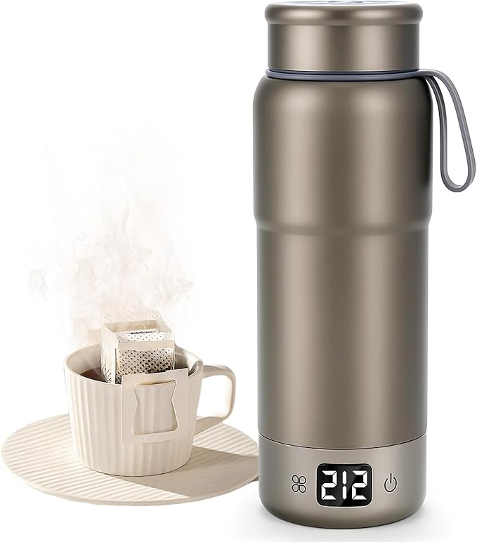 Pure Titanium Travel Kettle,Dual Voltage Portable Electric Kettle 110V-240V Smart Small Water Boiler for Tea & Coffee,12 Temperature Control,Auto Shut Off & Boil Dry Protection (Gray,520ML)